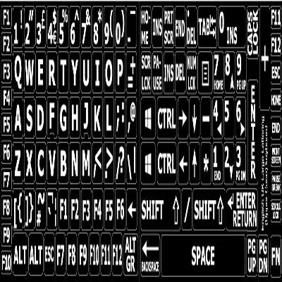 English UK Large Lettering Keyboard Sticker (Upper CASE) ON Black Background