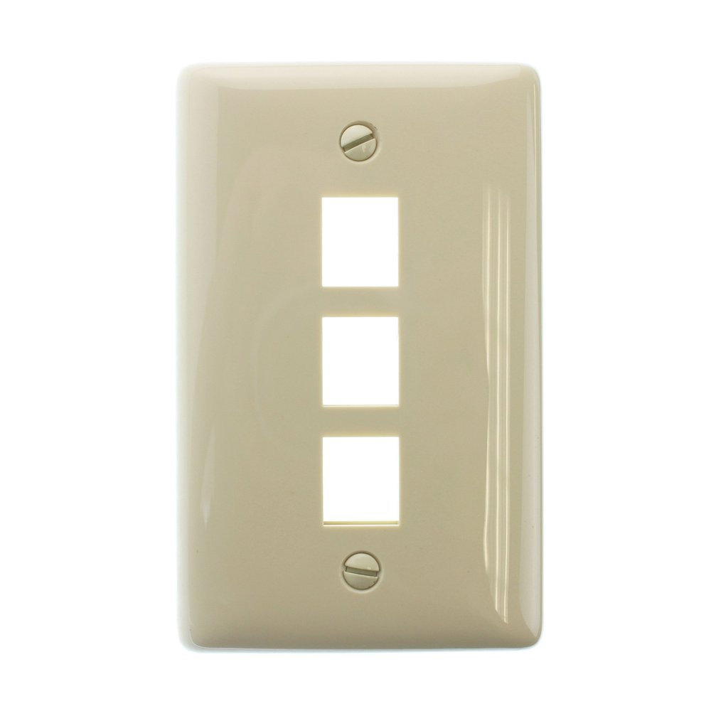 Hubbell NSP13I NetSelect 1-Gang 3-Port Multimedia Keystone Wall Plate, Data Jack Faceplate, Ivory