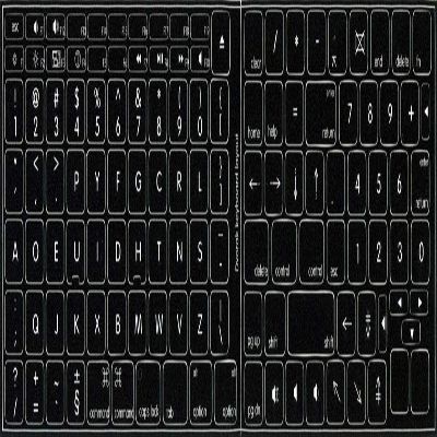 4Keyboard MAC Dvorak Keyboard Stickers ON Black Background for Desktop, Laptop and Notebook