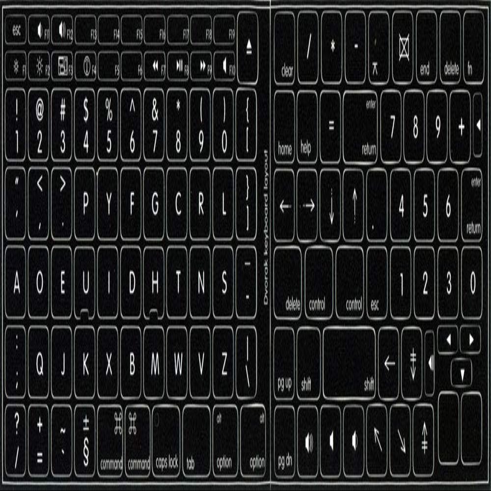 4Keyboard MAC Dvorak Keyboard Stickers ON Black Background for Desktop, Laptop and Notebook