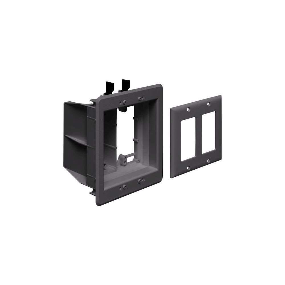 Arlington TVBU505BL-1 Recessed TV Outlet Box with Paintable Trim Plate, Black, 2-Gang