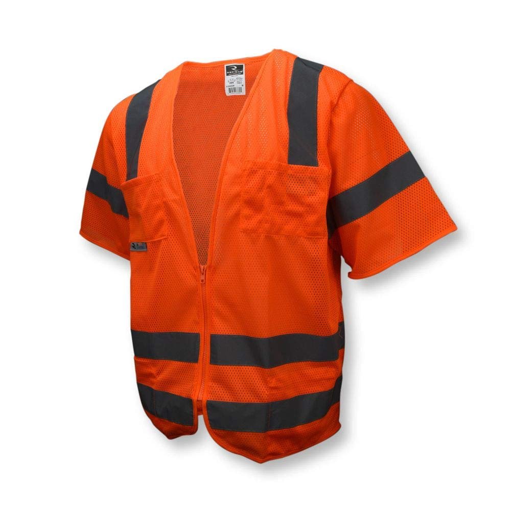Radians SV83OM2X Class 3 Standard Mesh Safety Vest with Short Sleeves, 2X-Large, Orange