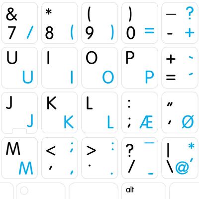 4Keyboard MAC English-Danish Keyboard Stickers ON White Background for Desktop, Laptop and Notebook