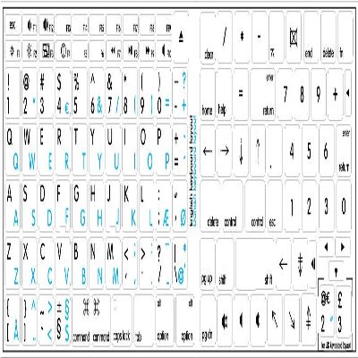 4Keyboard MAC English-Danish Keyboard Labels White Background for Desktop, Laptop and Notebook