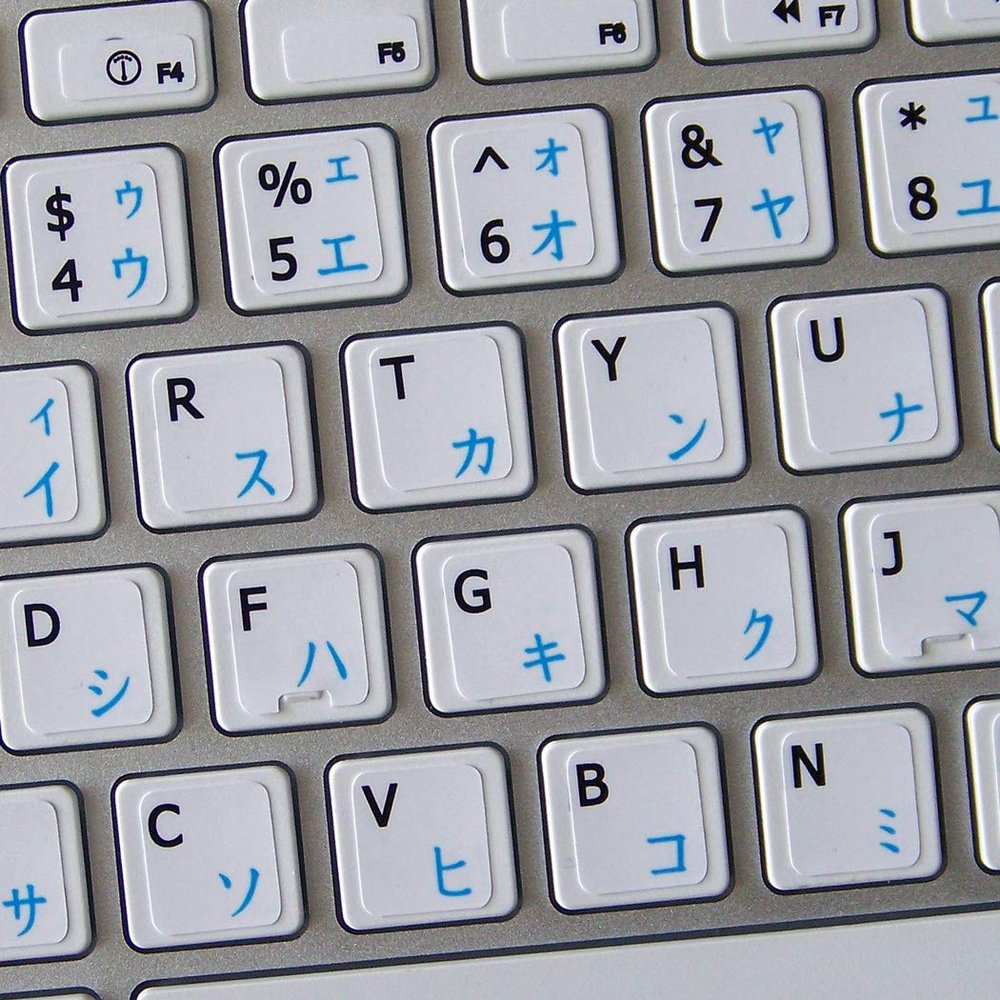 MAC ENGLISH-JAPANESE KATAKANA KEYBOARD STICKERS ON WHITE BACKGROUND FOR DESKTOP, LAPTOP AND NOTEBOOK