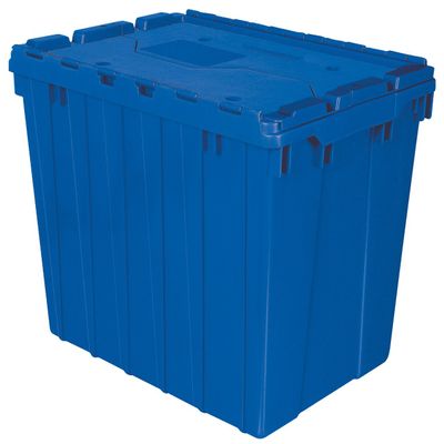 Akro-Mils 39170 Industrial Plastic Storage Tote with Hinged Attached Lid, (21-Inch L by 15-Inch W by 17-Inch H), Blue, (3-Pack)