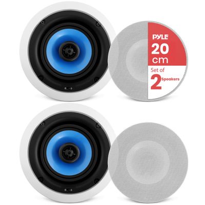 Pyle 8 In-Wall / In-Ceiling Speakers, 250W Peak, Hi-Fi Stereo Sound, Pivoting Adjustable Coaxial Silk Dome Tweeter, Poly Cone Woofer, Stain Resistant Grill, For Home Theater, Custom Installs- Pair