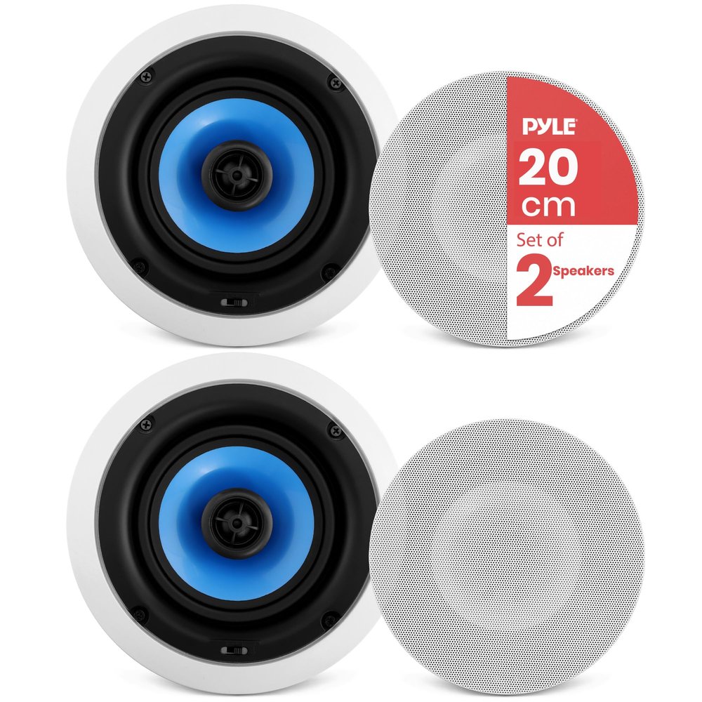Pyle 8 In-Wall / In-Ceiling Speakers, 250W Peak, Hi-Fi Stereo Sound, Pivoting Adjustable Coaxial Silk Dome Tweeter, Poly Cone Woofer, Stain Resistant Grill, For Home Theater, Custom Installs- Pair