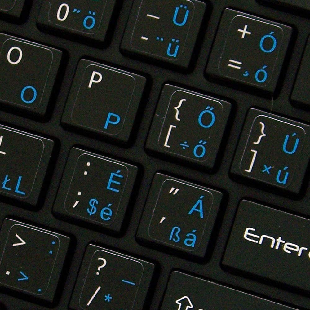4Keyboard MAC English Hungarian Keyboard Labels ON Black Background for Desktop, Laptop and Notebook