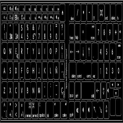 4Keyboard MAC Spanish Keyboard Stickers Black Background for Desktop, Laptop and Notebook