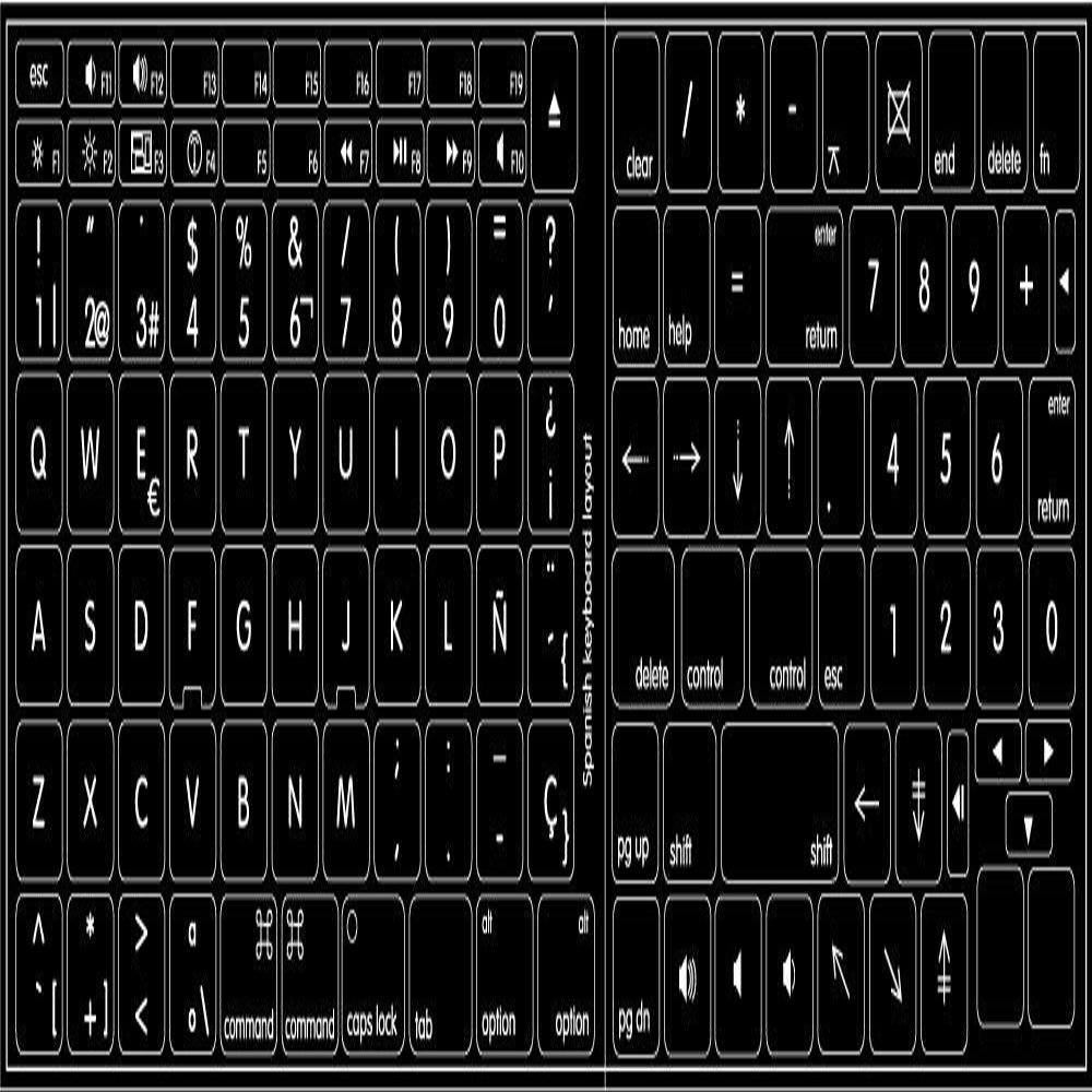 4Keyboard MAC Spanish Keyboard Stickers Black Background for Desktop, Laptop and Notebook