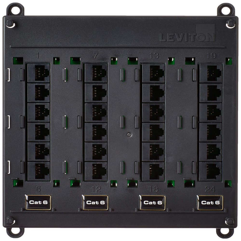 Leviton Twist and Mount Patch Panel, CAT 6 24 Port, 476TM-624, Black