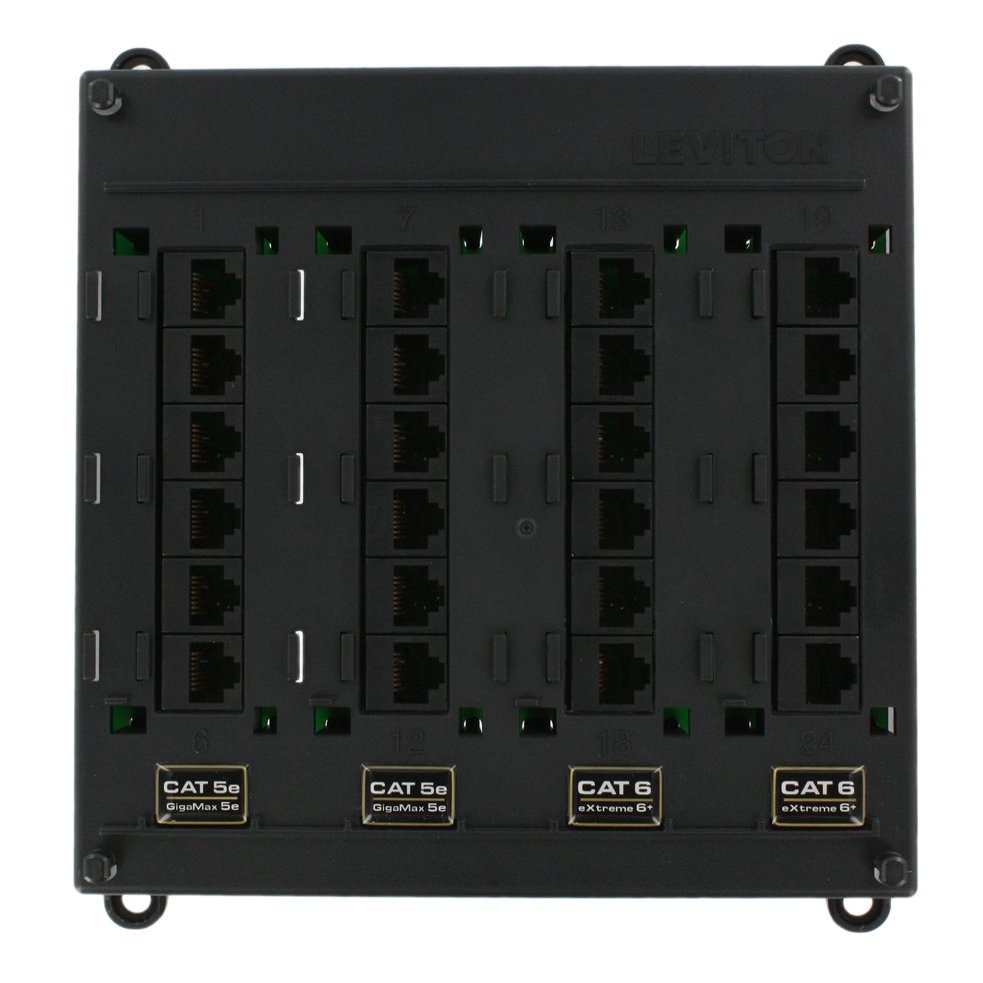 Leviton Twist and Mount Patch Panel, 12 CAT 5e ports and 12 CAT 6 ports, 476TM-654