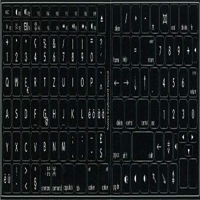 4Keyboard MAC Swiss MULTILINGUAL Keyboard Stickers ON Black Background for Desktop, Laptop and Notebook