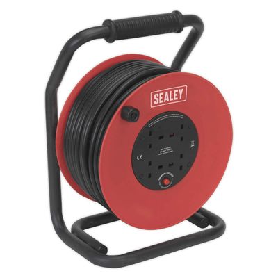 Sealey CR25025 Cable Reel 50m 4 x 230V 2.5mm Heavy-Duty Thermal Trip