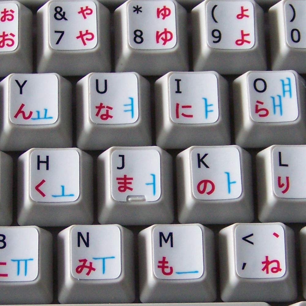 Japanese Hiragana-Korean-English Non-Transparent Keyboard Sticker ON White Background for Desktop, Laptop and Notebook