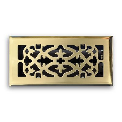 Truaire C164-OPB 04X12(Duct Opening Measurements) Decorative Floor Grille 4-Inch by 12-Inch Ornamental Scroll Floor Diffuser, Polished Brass Finish