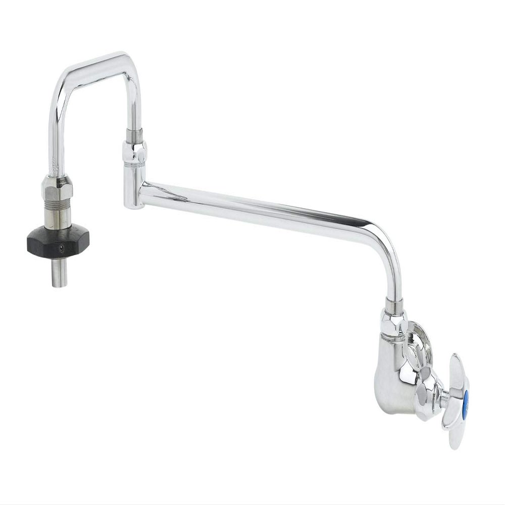 T&S Brass B-0592 Wall Mount Single Control Insulated On-Off Control Pot Filler with 18-Inch Double Joint Nozzle, Chrome,Silver