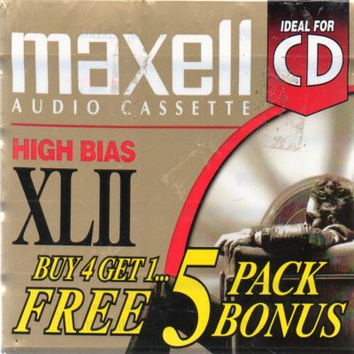 Five Maxell Audio Cassettes: High Bias XLII, 90 minutes, Position IEC Type II High