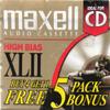 Five Maxell Audio Cassettes: High Bias XLII, 90 minutes, Position IEC Type II High view 1