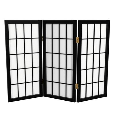 2 ft. Short Desktop Window Pane Shoji Screen - Black - 3 Panels