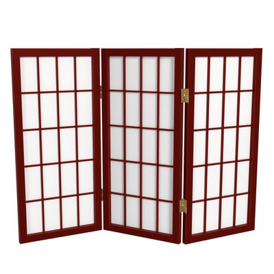 2 ft. Short Desktop Window Pane Shoji Screen - Rosewood - 3 Panels