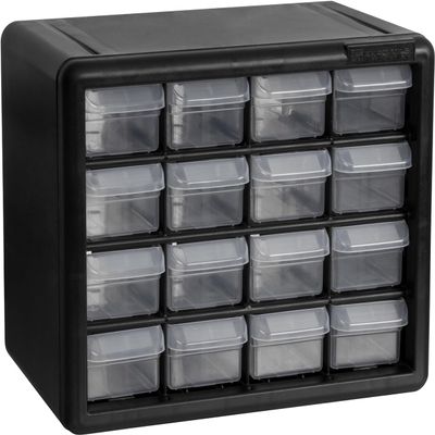 Akro-Mils 10116, 16 Drawer Plastic Parts Storage Hardware and Craft Cabinet, 10-1/2-Inch W x 6-1/2-Inch D x 8-1/2-Inch H, Black