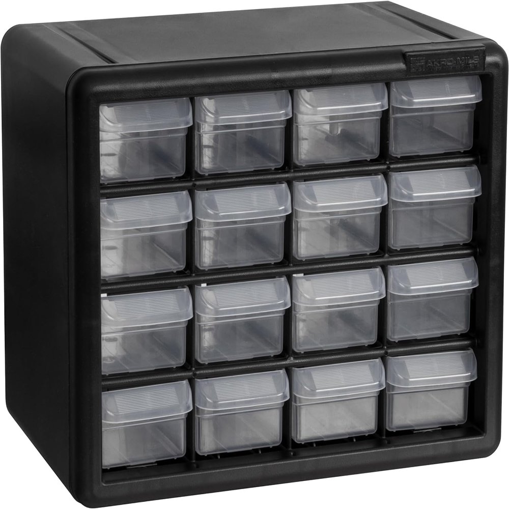 Akro-Mils 10116, 16 Drawer Plastic Parts Storage Hardware and Craft Cabinet, 10-1/2-Inch W x 6-1/2-Inch D x 8-1/2-Inch H, Black