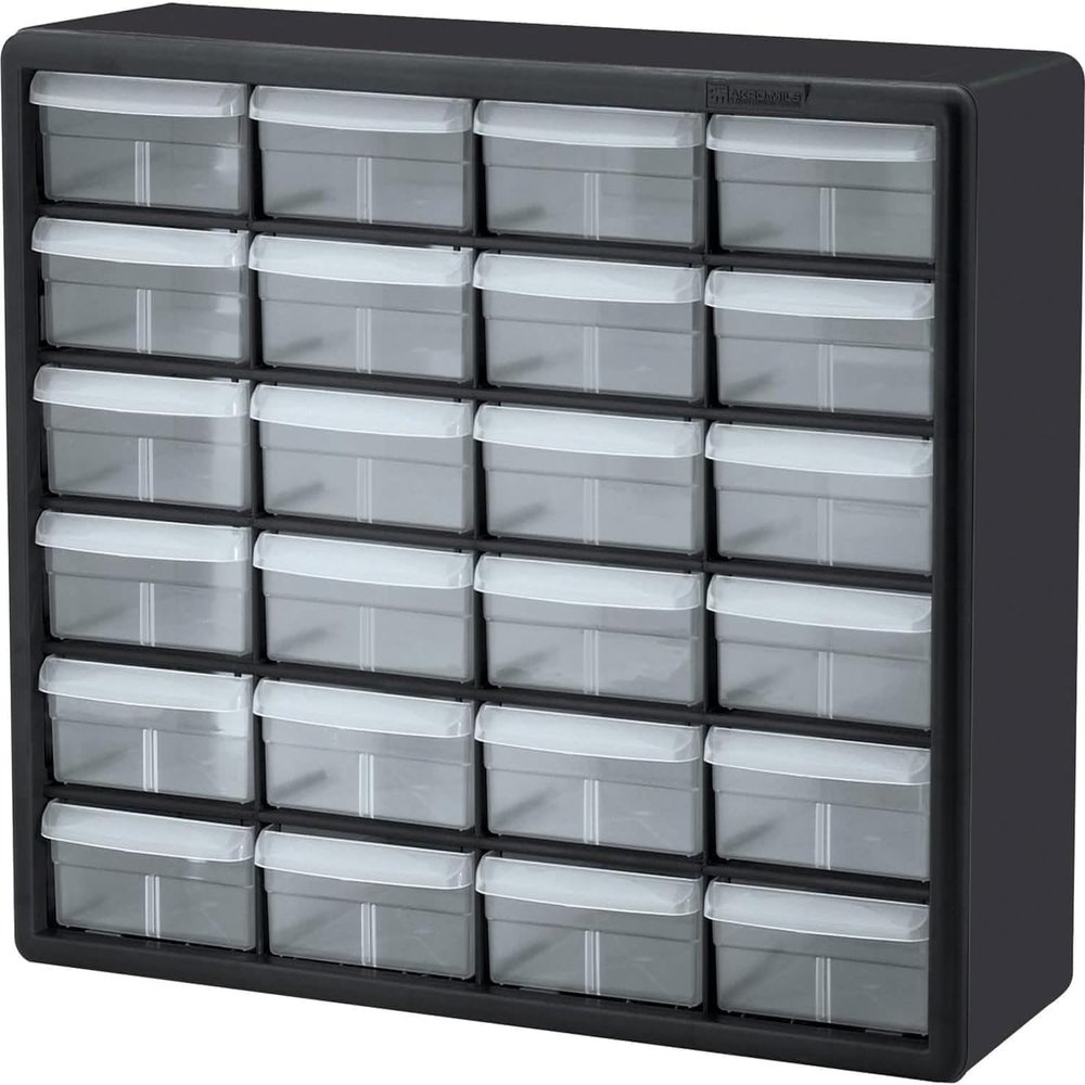 Akro-Mils 24-Drawer Plastic Storage Cabinet, 20" W x 6" D x 16" H, Black