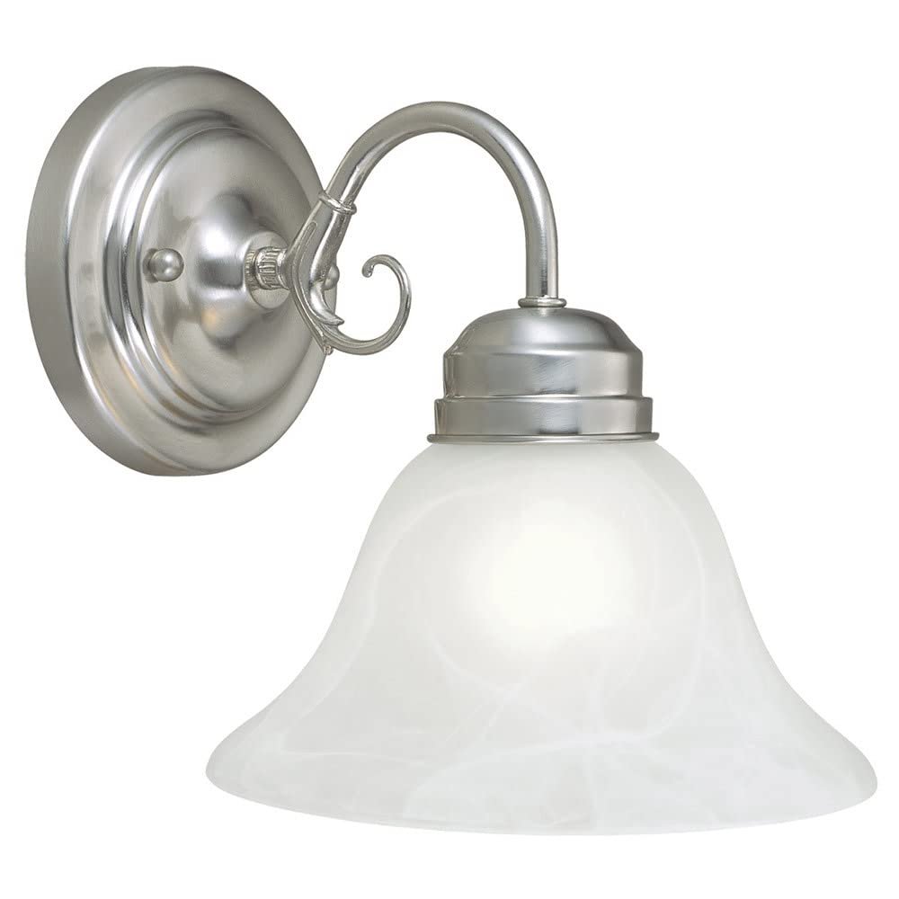 Design House 511618 Millbridge Wall Light Traditional 1-Light Indoor Dimmable Light with Alabaster Glass for Bathroom Hallway Foyer, Satin Nickel