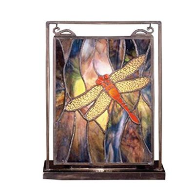 Meyda Tiffany 56831 Dragonfly Lighted Decorative Mini Tabletop Window, 9.5" Width x 10.5" Height