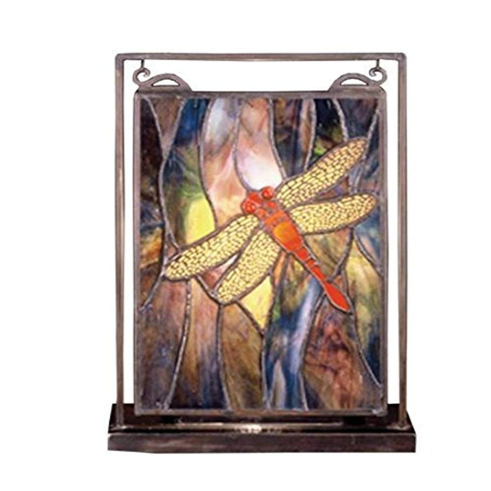 Meyda Tiffany 56831 Dragonfly Lighted Decorative Mini Tabletop Window, 9.5" Width x 10.5" Height