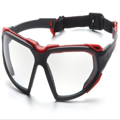 Pyramex Highlander Safety Eyewear, Clear Anti-Fog Lens With Black/Red Frame