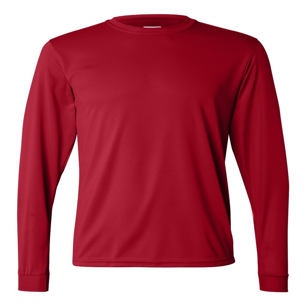 100% Polyester Moisture-Wicking Long-Sleeve T-Shirt (788) Red, 2XL
