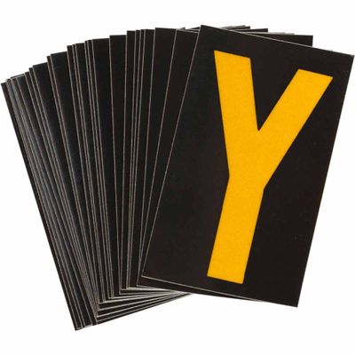 Brady 5890-Y Bradylite 1-7/8" Height, 1-3/8 Width, B-997 Engineering Grade Bradylite Reflective Sheeting, Yellow On Black Reflective Letter, Legend "Y" (Pack Of 25)