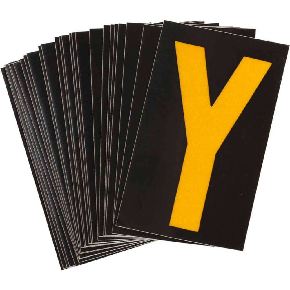 Brady 5890-Y Bradylite 1-7/8" Height, 1-3/8 Width, B-997 Engineering Grade Bradylite Reflective Sheeting, Yellow On Black Reflective Letter, Legend "Y" (Pack Of 25)