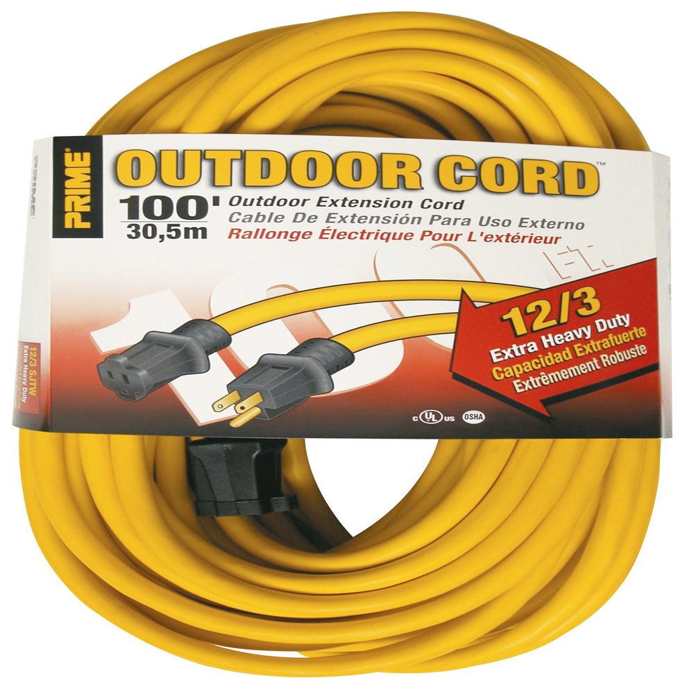 Prime EC500835 100-Foot 12/3 SJTW Jobsite Outdoor Extension Cord, Yellow
