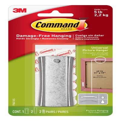 Command 5 lb Universal Picture Hanger, 1 Frame Hanger, 2 Command Strips and 2 Frame Stabilizer Strips for Sawtooth, D-Ring, Wire, Keyhole and Other Frames, Damage-Free Christmas Decorations