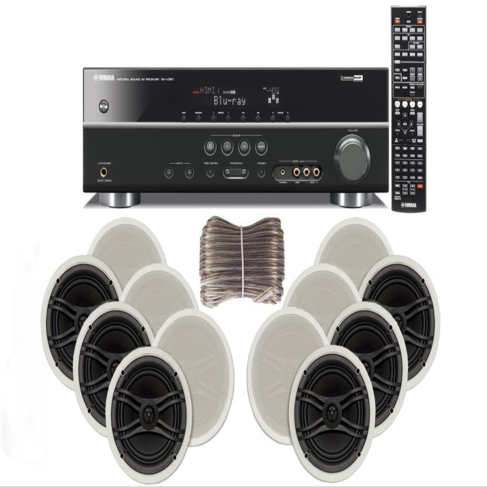 Yamaha 3D-Ready 5.1-Channel Digital Home Theater Audio/Video Receiver and Custom Easy-to-Install Natural Sound In-Ceiling 3-Way 100 Watts Speaker