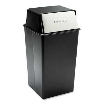 Safco 9895 Reflections Push Top Square Receptacle, Steel, 36gal, Black/Chrome