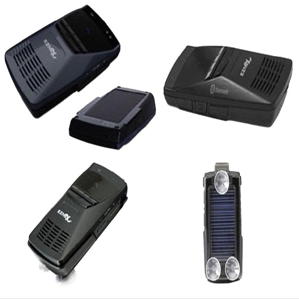 Eznex Solar-Powered In-Car Bluetooth Speakerphone with FM Transmitter (Black)
