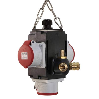 as - Schwabe Mixo Power Cube - Hanging Distributor - Power Distributor - 1 CEE Socket (400V/32A/5-pin), 2 CEE Sockets (400V/16A/5-pin) - with Compressed Air Connection - IP44 - Made in Germany, 60753