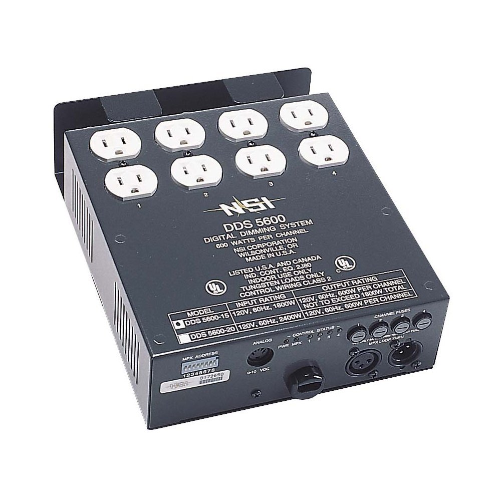 Leviton 4-Channel 600 Watt/Channel 20-Amp Power Supply Cord Dimmer/Relay System, DMX Installed, 120V, N5600-D20