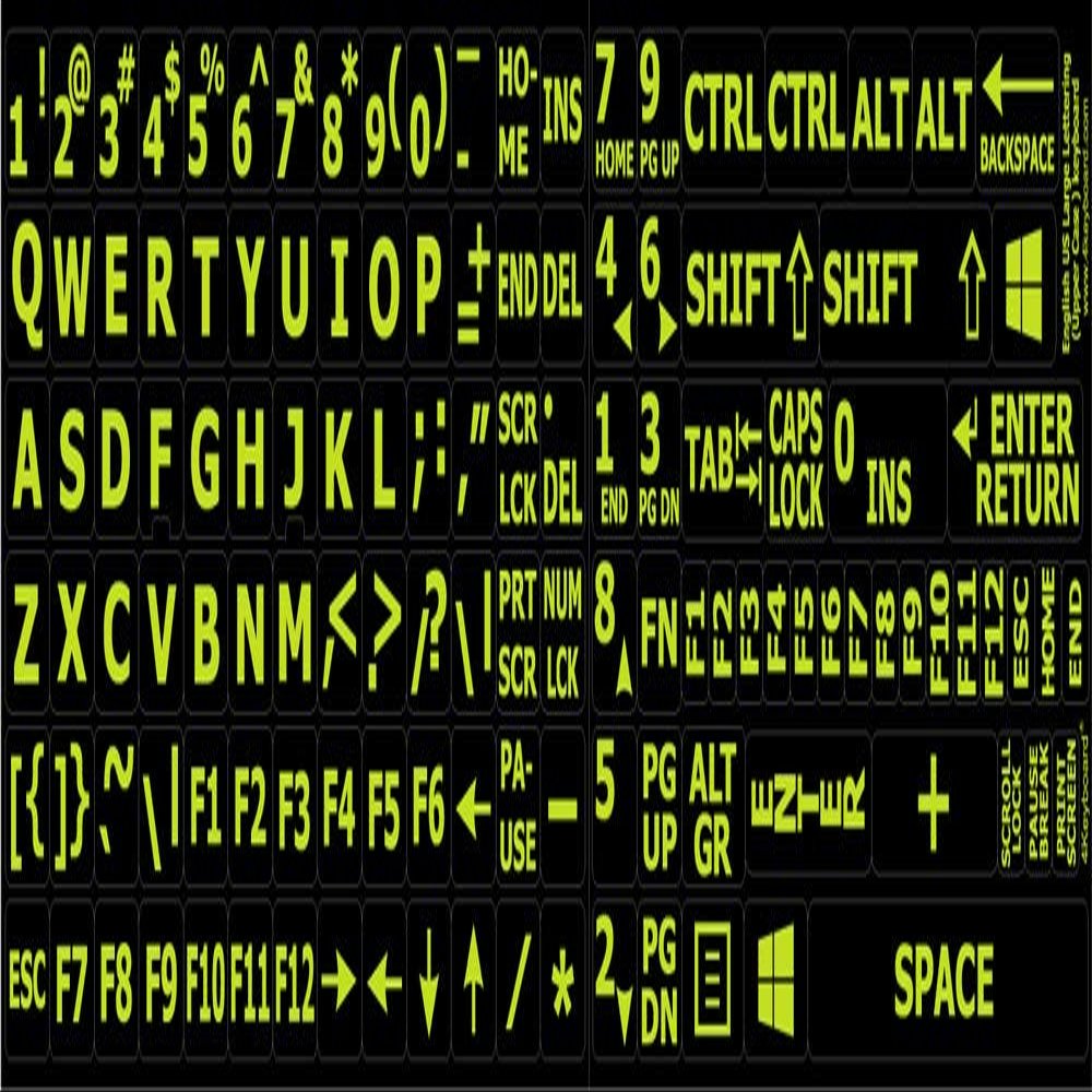 Glowing Fluorescent Large Lettering (Upper CASE) English US Keyboard Sticker