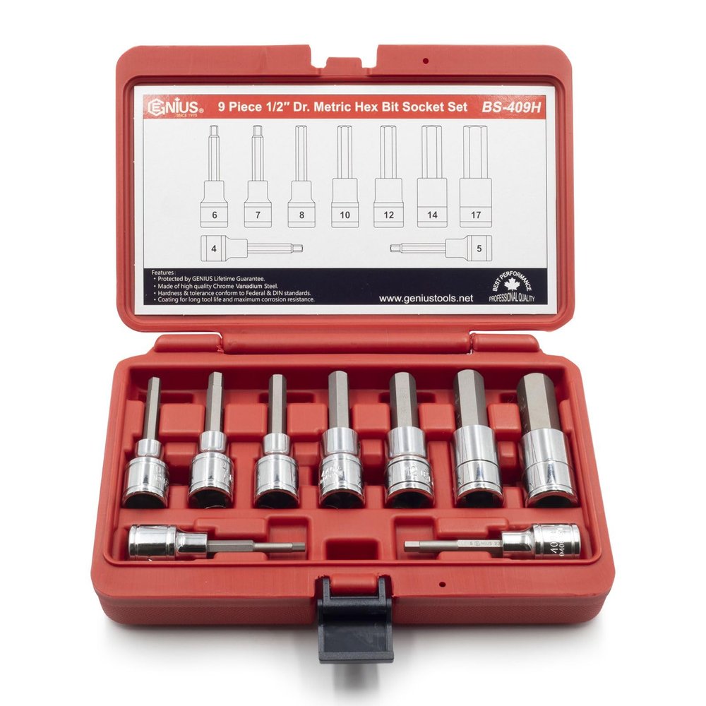 Genius Tools 9Piece 1/2" Dr. Metric Hex Bit Socket Set BS-409H