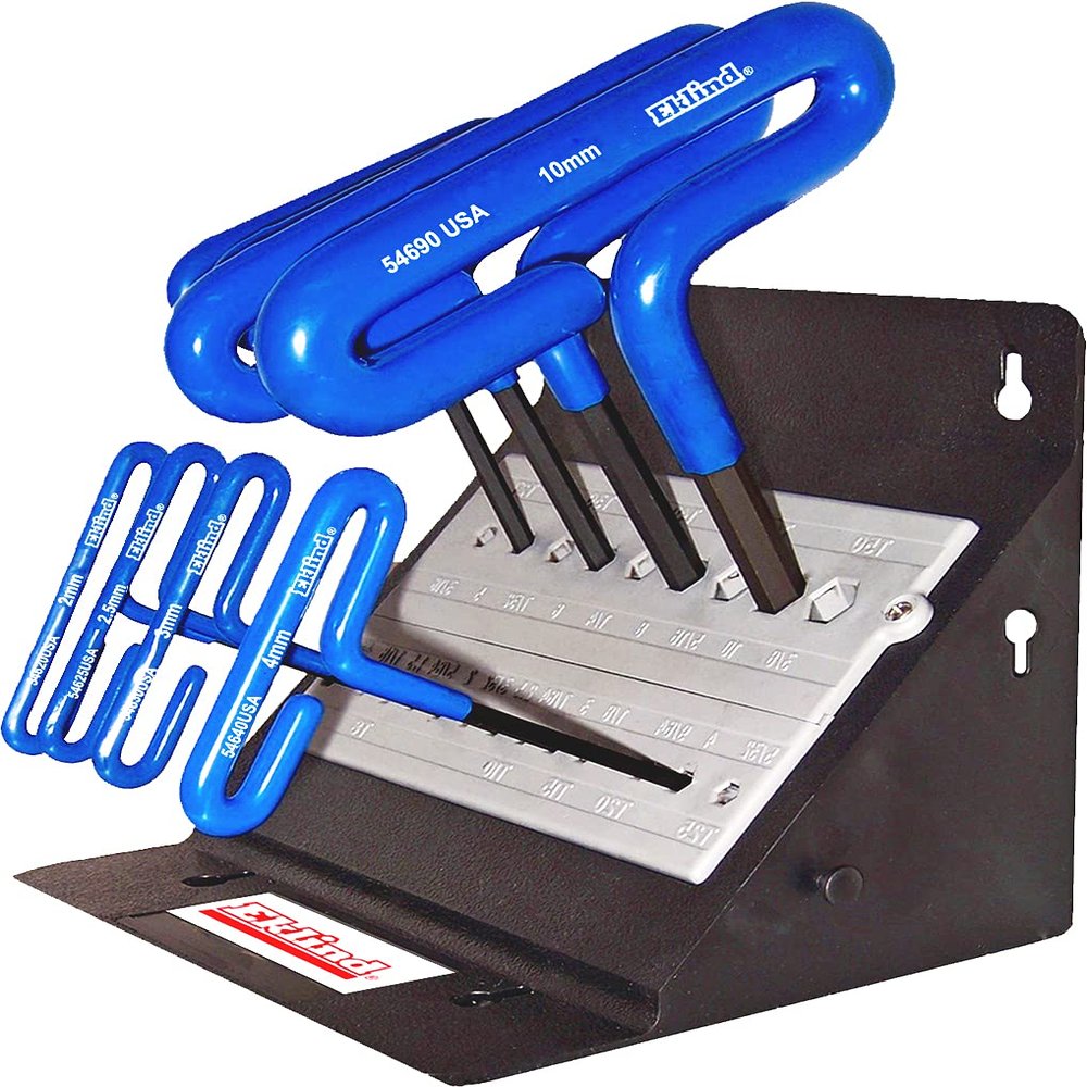 EKLIND 56168 Cushion Grip Hex T-Key allen wrench- 8pc set Metric MM sizes 2-10 (6In shaft) w/Stand