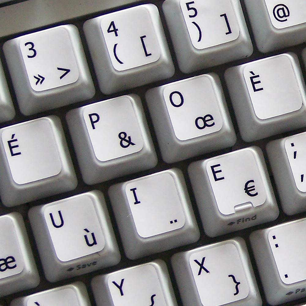 FRENCH BEPO KEYBOARD LABELS ON WHITE BACKGROUND NON-TRANSPARENT