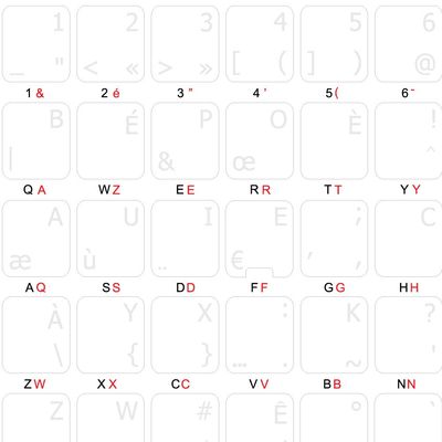 French BEPO Keyboard Stickers with White Lettering ON Clear Transparent Background for Desktop, Laptop and Notebook