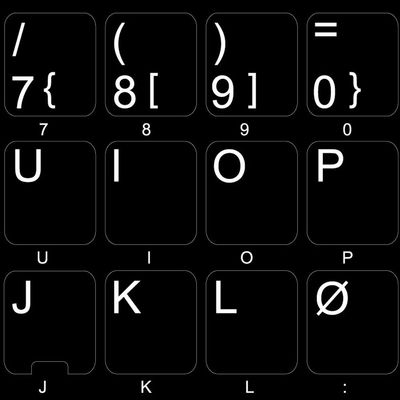 Norwegian Keyboard Labels Black Background Non-Transparent for Desktop, Laptop and Notebook