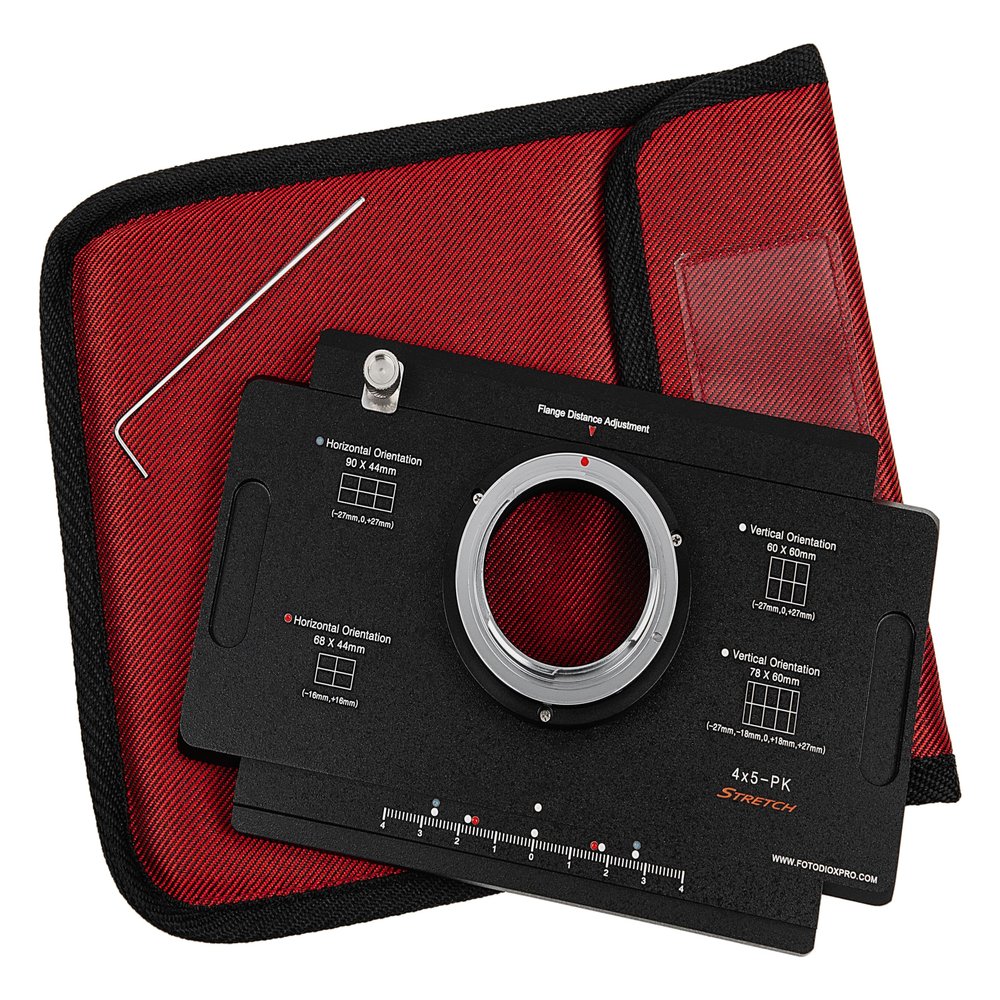 Fotodiox Pro Lens Adapter - Compatible with Pentax K Mount (PK) Cameras to fit Large Format 4x5 View Cameras with a Graflok Rear Standard - Shift/Stitch Adapter